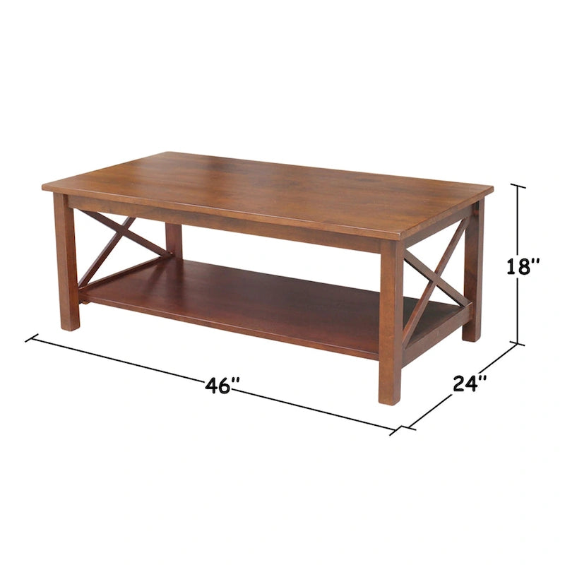 Table basse en bois massif avec étagère inférieure