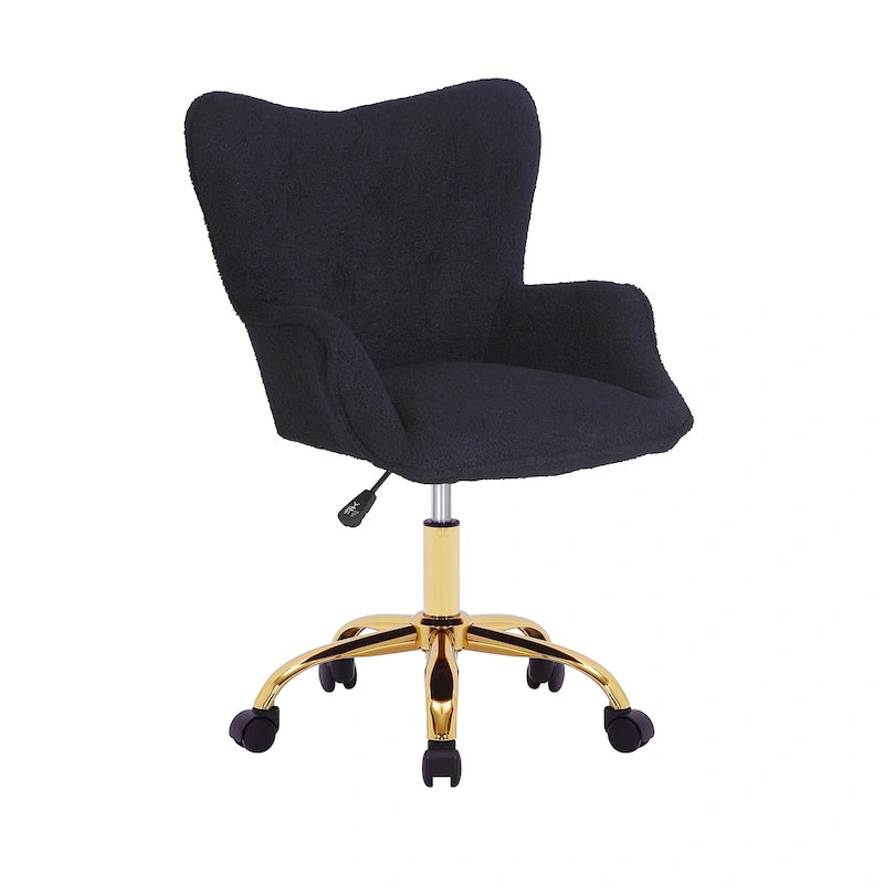 Chaise de bureau pivotante en tissu Teddy avec pieds chromés dorés
