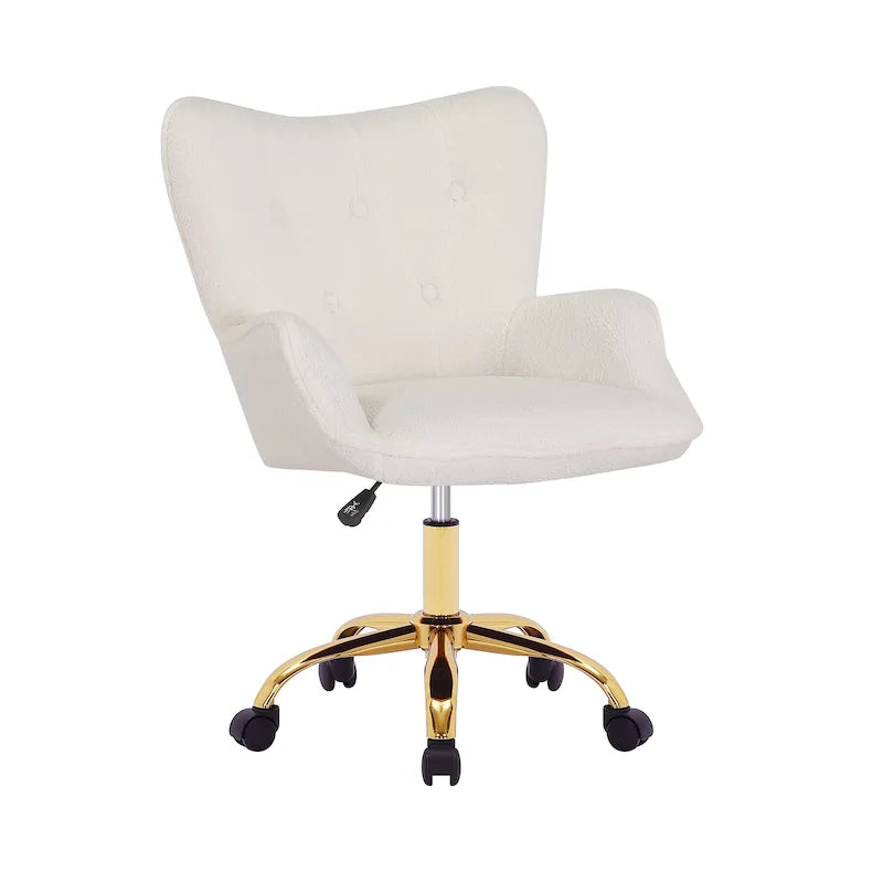 Chaise de bureau pivotante en tissu Teddy avec pieds chromés dorés