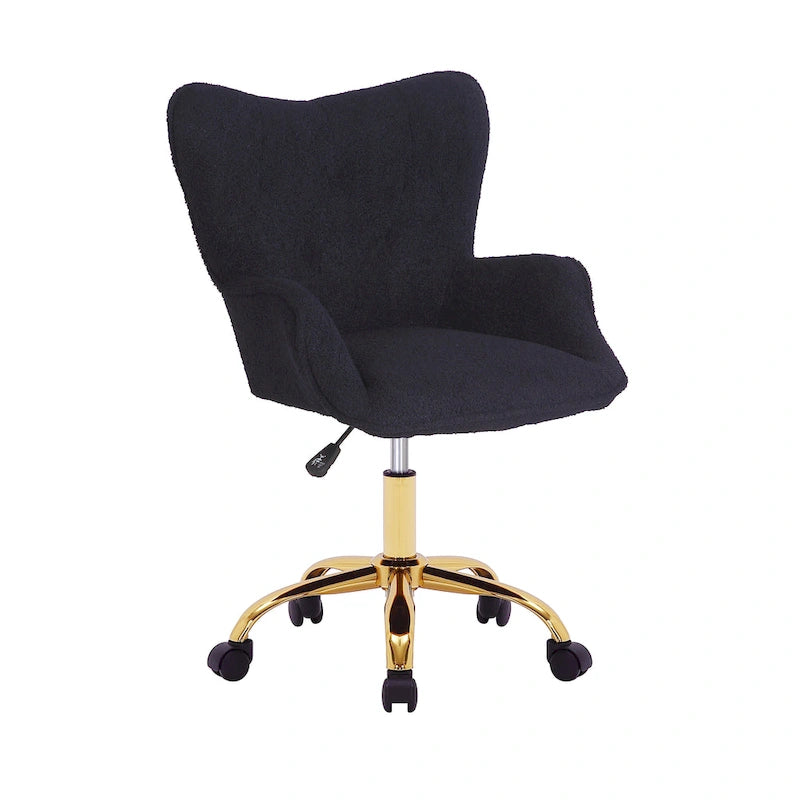 Chaise de bureau pivotante en tissu Teddy avec pieds chromés dorés