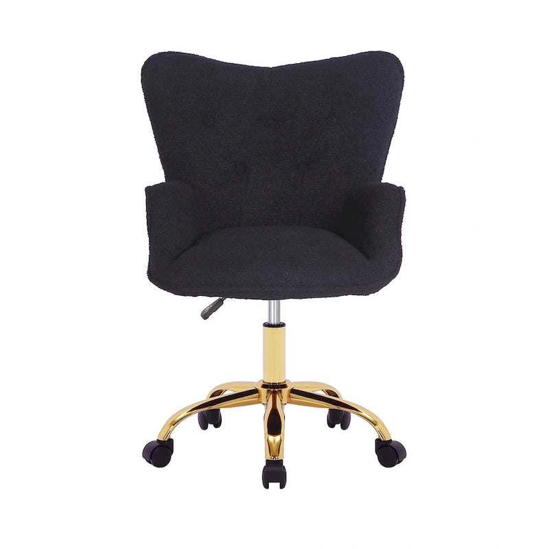 Chaise de bureau pivotante en tissu Teddy avec pieds chromés dorés