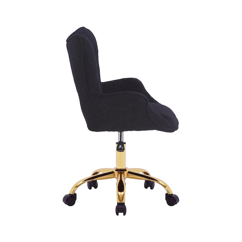 Chaise de bureau pivotante en tissu Teddy avec pieds chromés dorés
