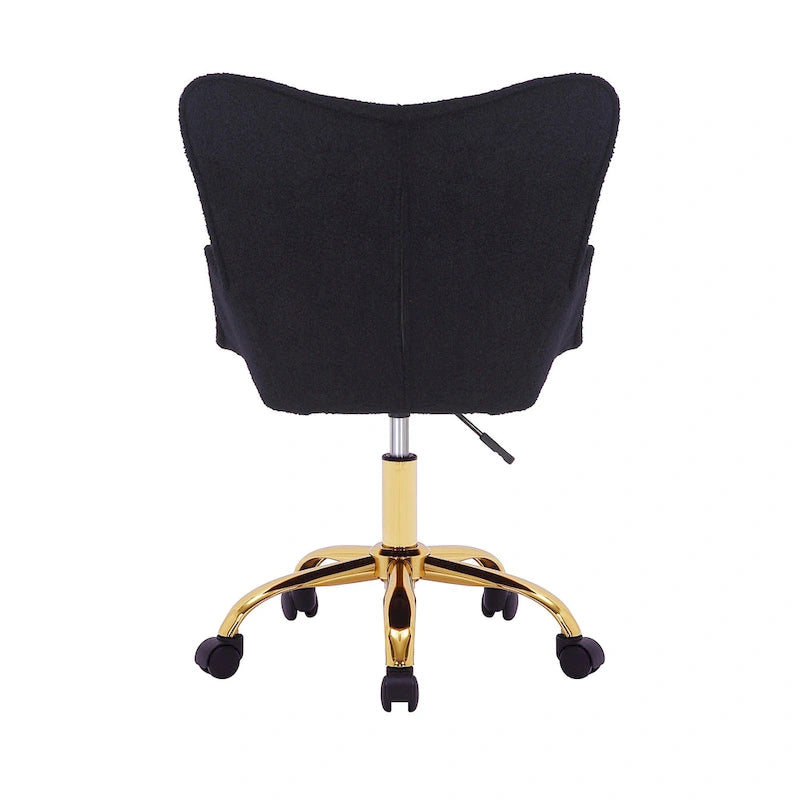 Chaise de bureau pivotante en tissu Teddy avec pieds chromés dorés