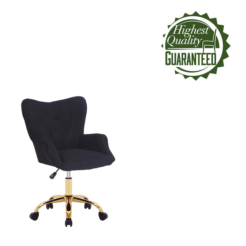 Chaise de bureau pivotante en tissu Teddy avec pieds chromés dorés