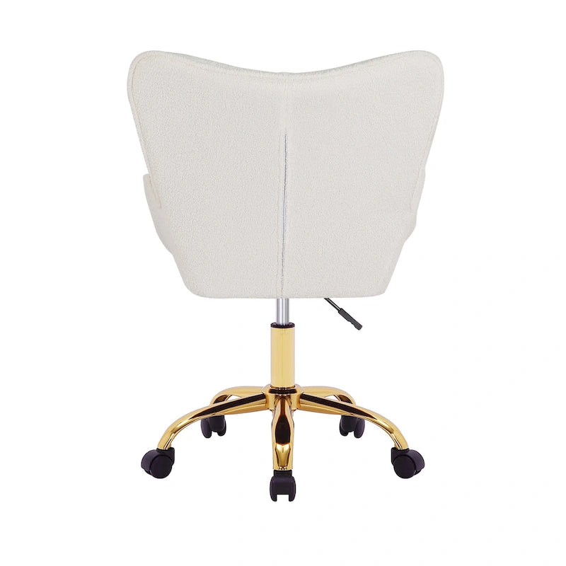Chaise de bureau pivotante en tissu Teddy avec pieds chromés dorés