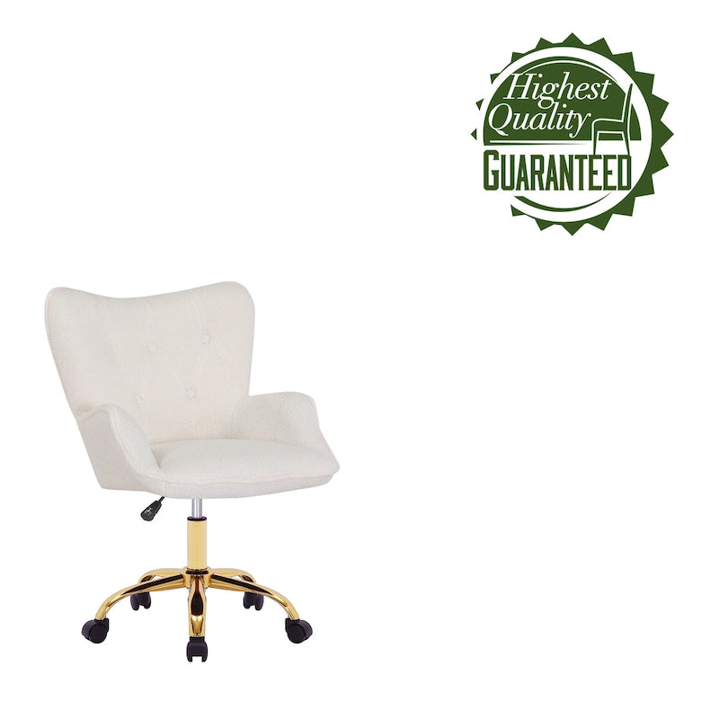 Chaise de bureau pivotante en tissu Teddy avec pieds chromés dorés