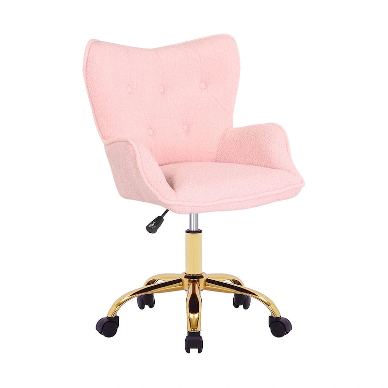 Chaise de bureau pivotante en tissu Teddy avec pieds chromés dorés