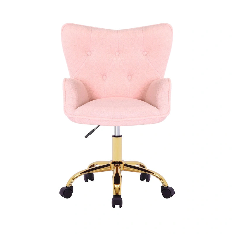 Chaise de bureau pivotante en tissu Teddy avec pieds chromés dorés