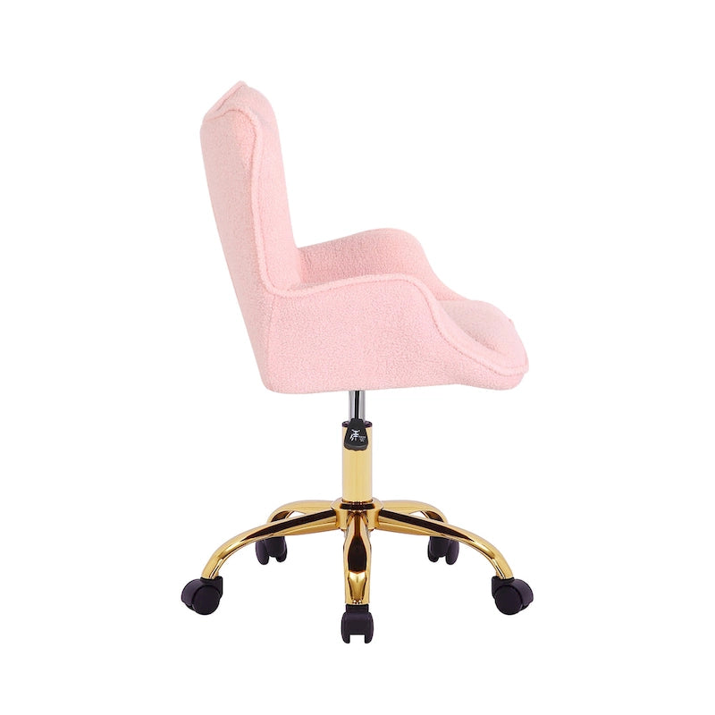 Chaise de bureau pivotante en tissu Teddy avec pieds chromés dorés