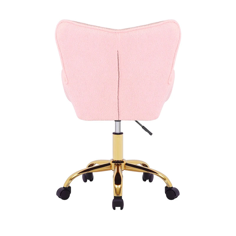 Chaise de bureau pivotante en tissu Teddy avec pieds chromés dorés