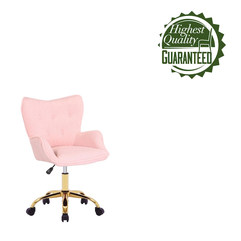 Chaise de bureau pivotante en tissu Teddy avec pieds chromés dorés