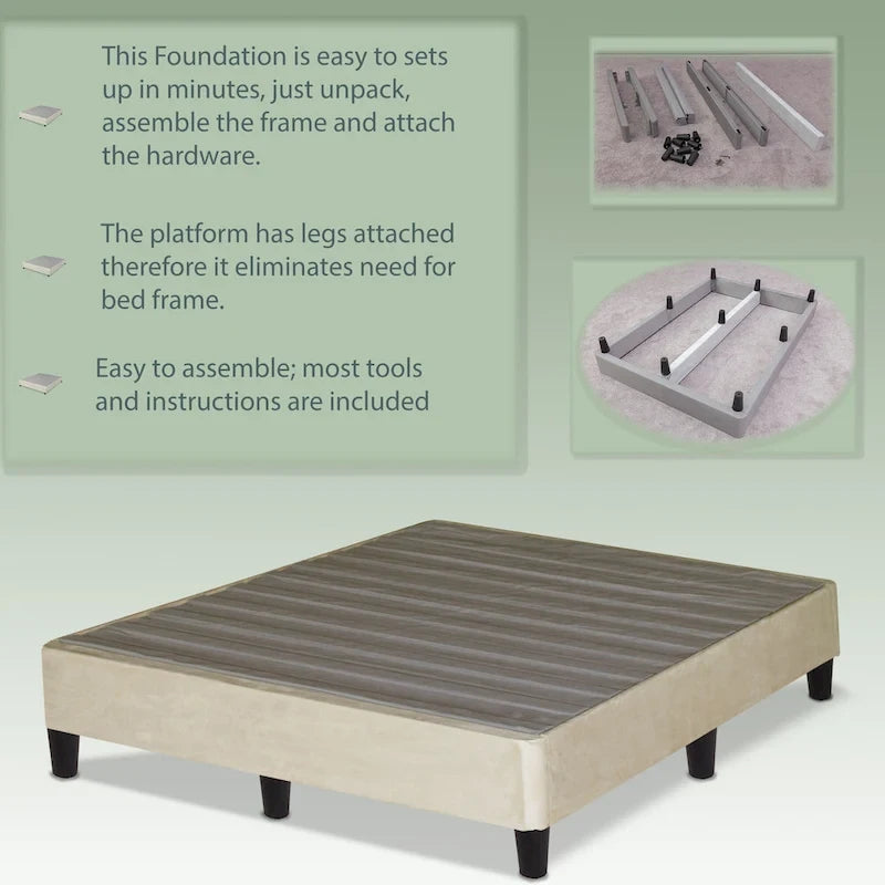 Lit plateforme profil bas de 13 po avec pieds – Beige