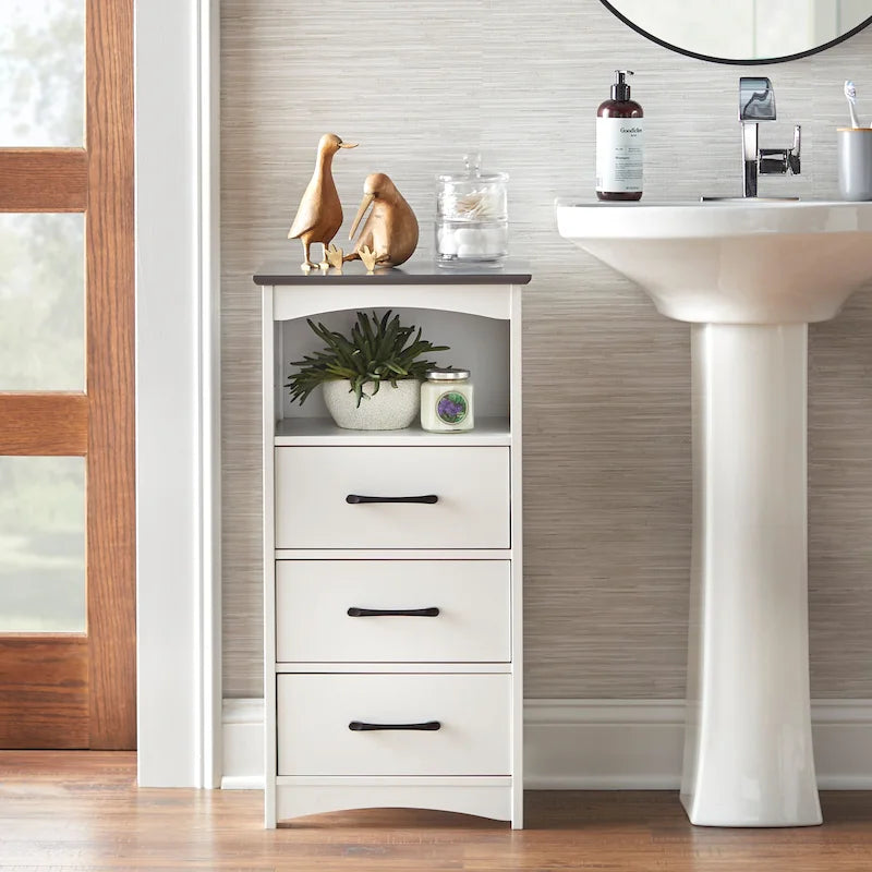 Meuble de salle de bain à 3 tiroirs et étagère ouverte Dalton, blanc/gris anthracite