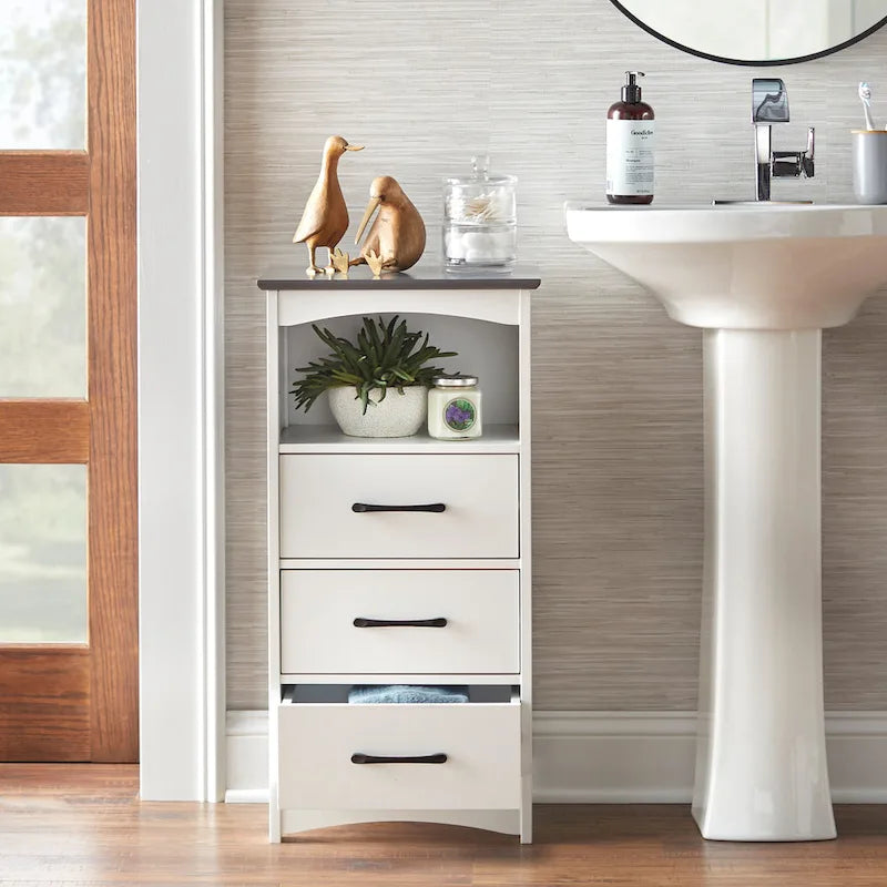 Meuble de salle de bain à 3 tiroirs et étagère ouverte Dalton, blanc/gris anthracite