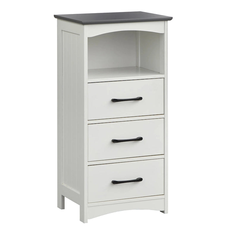 Meuble de salle de bain à 3 tiroirs et étagère ouverte Dalton, blanc/gris anthracite