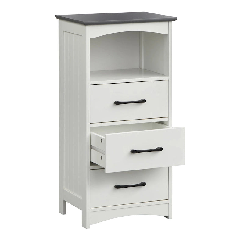 Meuble de salle de bain à 3 tiroirs et étagère ouverte Dalton, blanc/gris anthracite