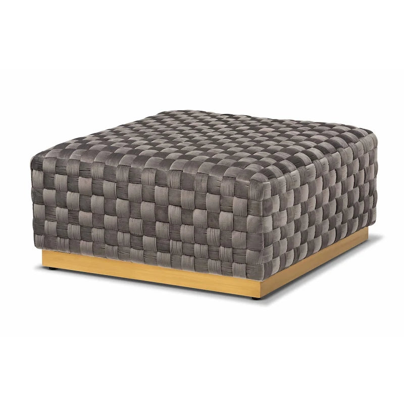 Pouf de cocktail carré en velours gris – Moyen