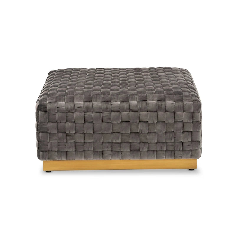 Pouf de cocktail carré en velours gris – Moyen