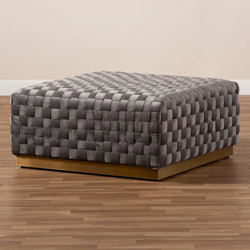 Pouf de cocktail carré en velours gris – Moyen