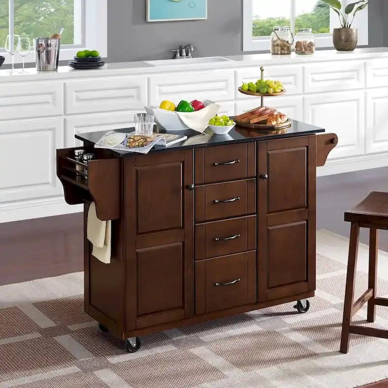 Îlot de cuisine portable avec dessus en granit