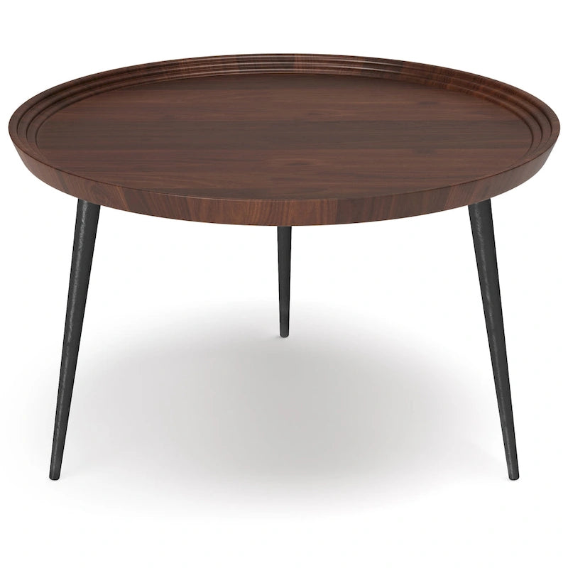Table basse ronde industrielle moderne avec plateau en bois d'acacia massif