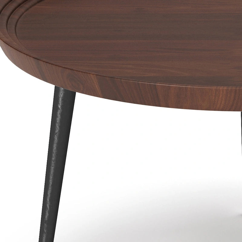 Table basse ronde industrielle moderne avec plateau en bois d'acacia massif