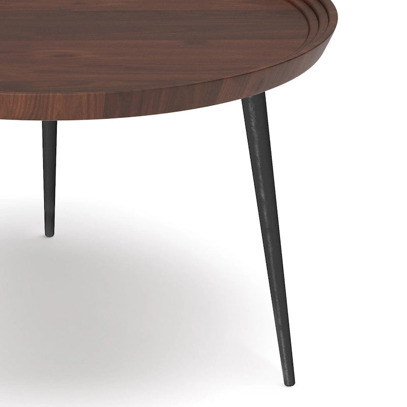 Table basse ronde industrielle moderne avec plateau en bois d'acacia massif