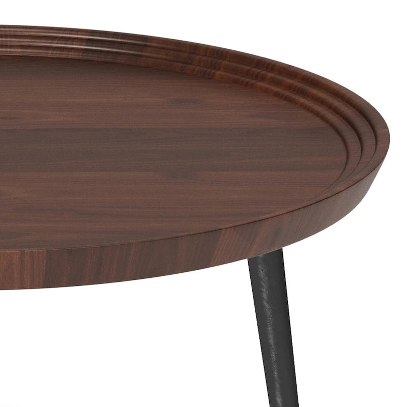 Table basse ronde industrielle moderne avec plateau en bois d'acacia massif