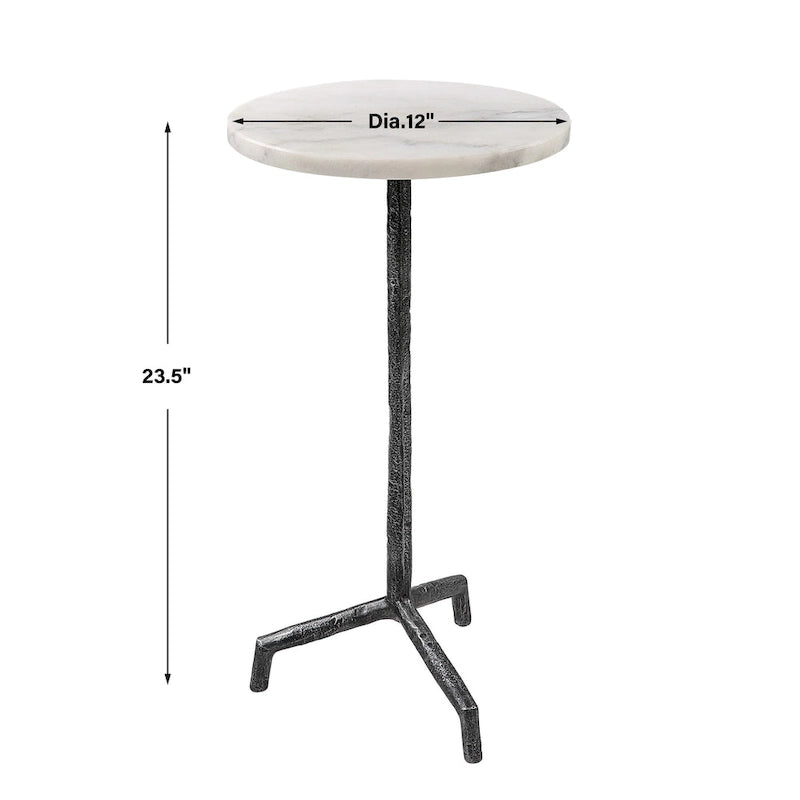 Table d'appoint en marbre blanc avec base en fer – 12 L x 23,5 H x 12 P (po)