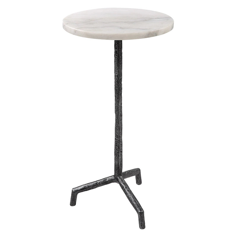 Table d'appoint en marbre blanc avec base en fer – 12 L x 23,5 H x 12 P (po)