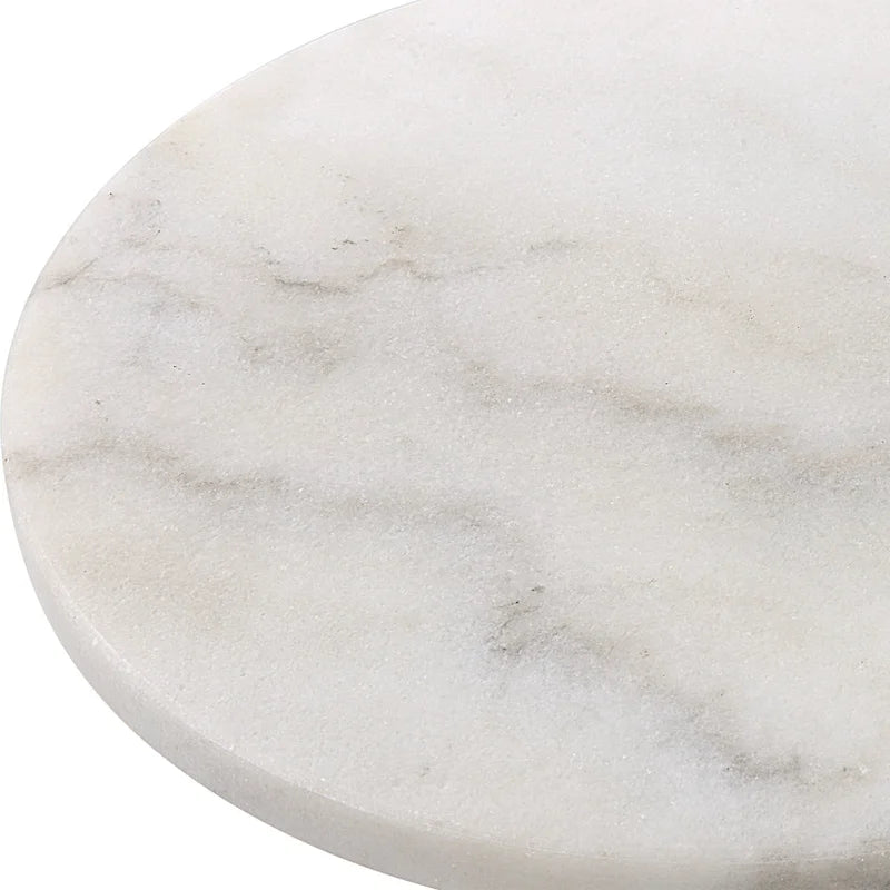 Table d'appoint en marbre blanc avec base en fer – 12 L x 23,5 H x 12 P (po)
