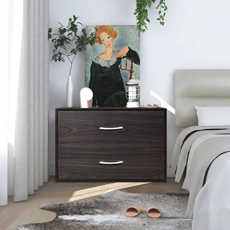 Meuble de rangement superposable à 2 tiroirs avec poignées