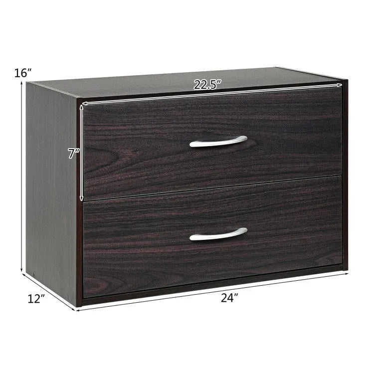 Meuble de rangement superposable à 2 tiroirs avec poignées