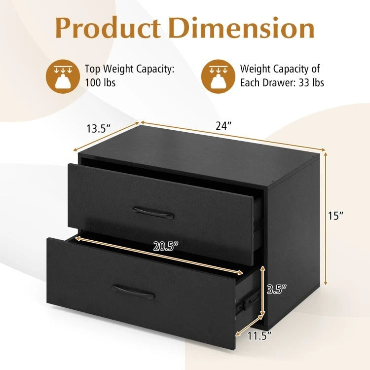 Meuble de rangement superposable à 2 tiroirs avec poignées