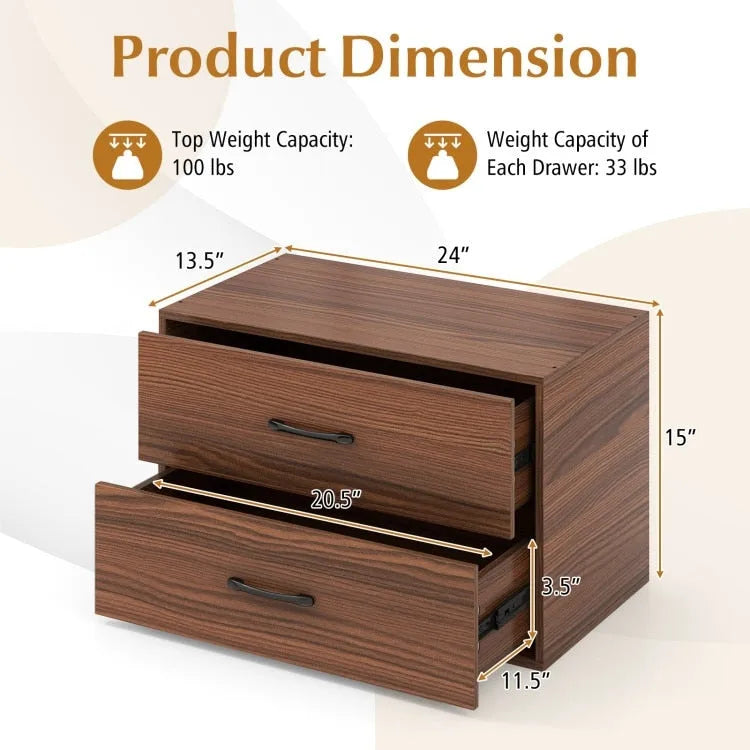 Meuble de rangement superposable à 2 tiroirs avec poignées