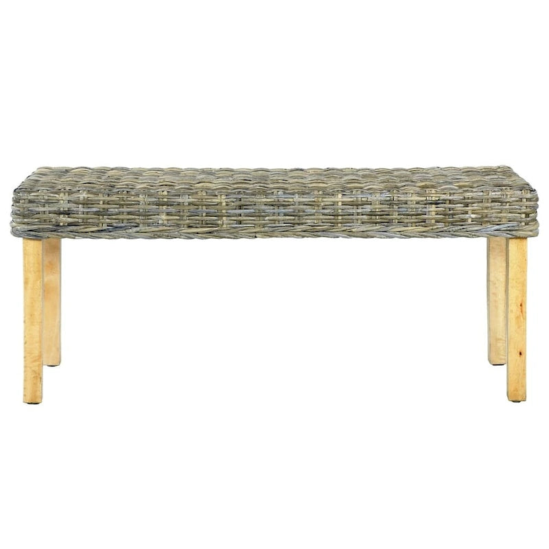 Banc en rotin avec pieds en bois de manguier, 110 cm