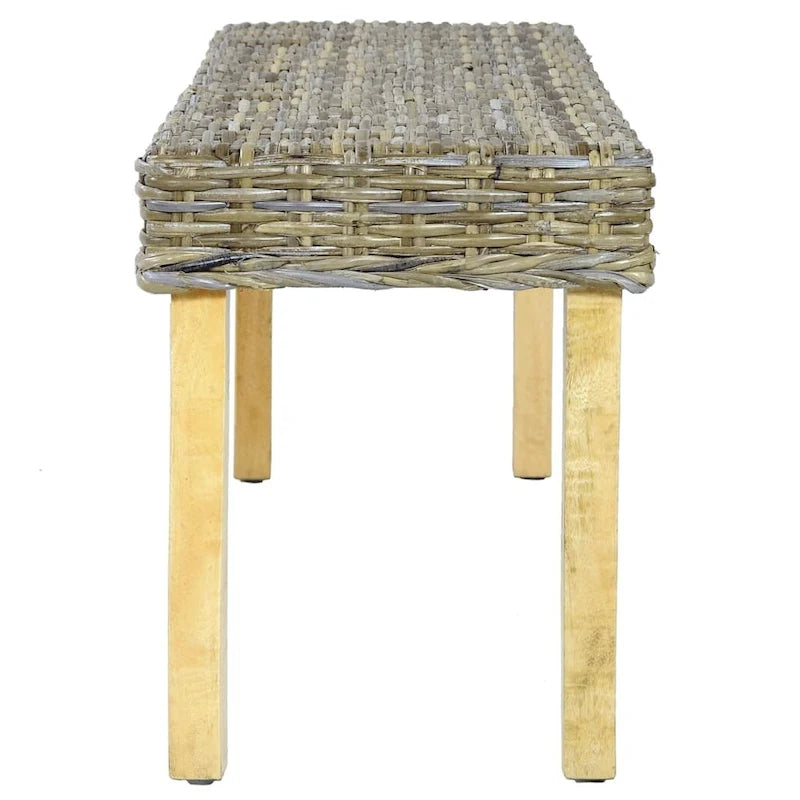 Banc en rotin avec pieds en bois de manguier, 110 cm