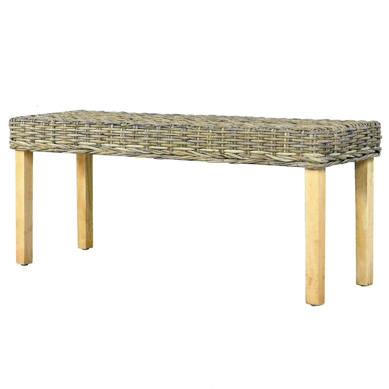 Banc en rotin avec pieds en bois de manguier, 110 cm