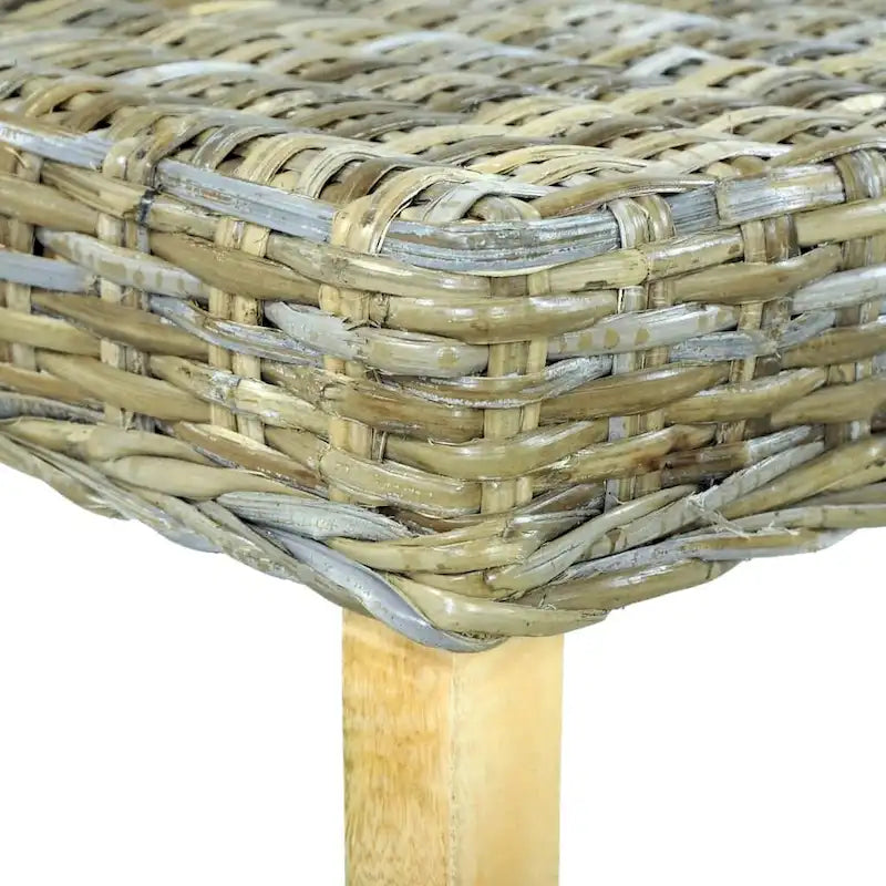 Banc en rotin avec pieds en bois de manguier, 110 cm