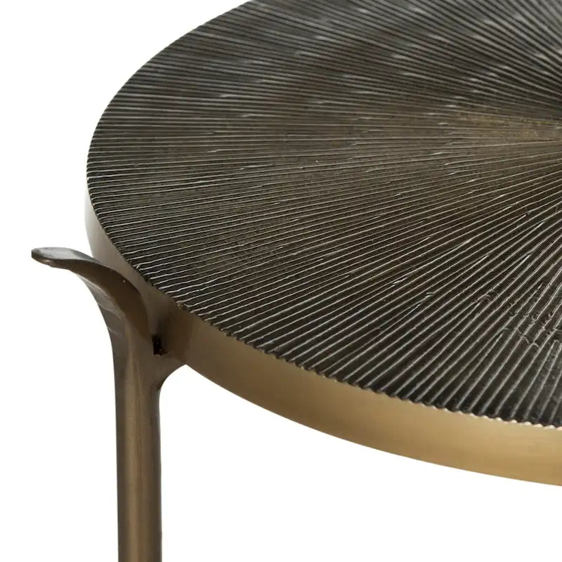 Table d'appoint en laiton avec motif rayonnant – 35,6 cm (L) x 35,6 cm (P) x 80 cm (H)