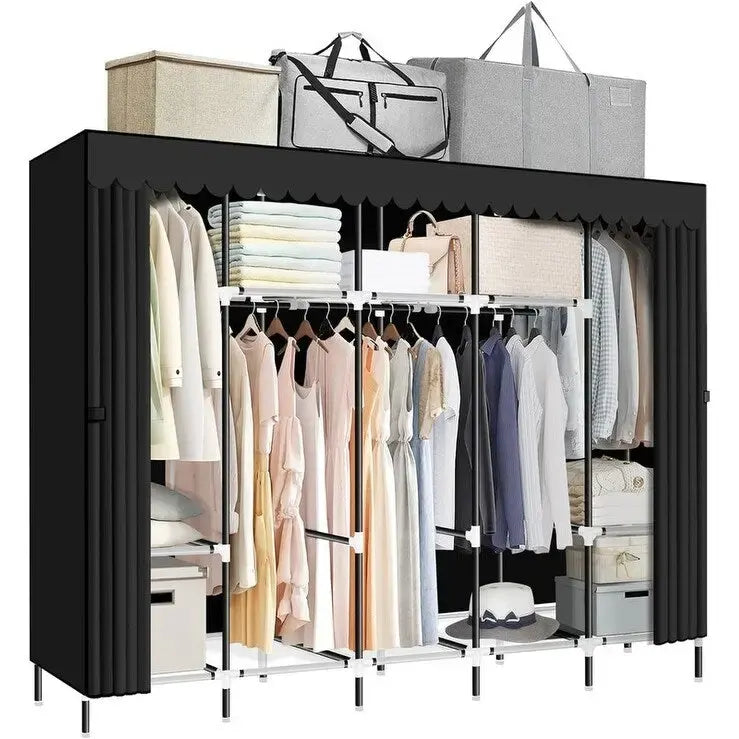 Armoire-penderie portable avec tringles et étagères