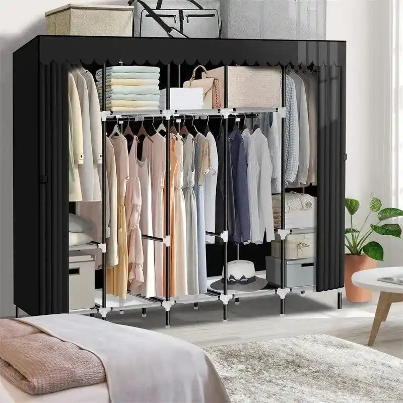 Armoire-penderie portable avec tringles et étagères