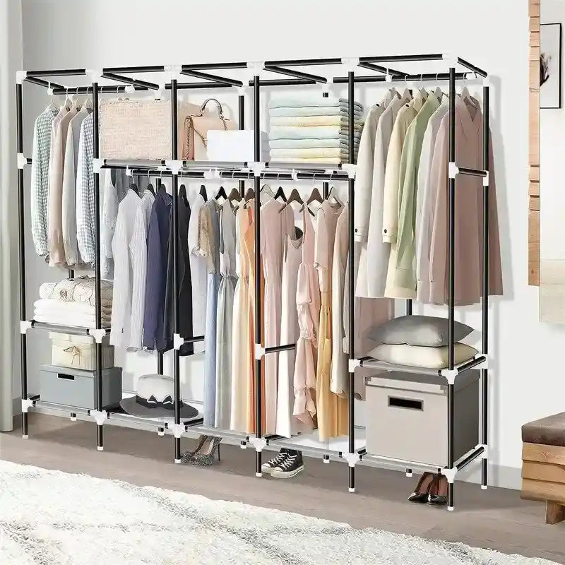 Armoire-penderie portable avec tringles et étagères