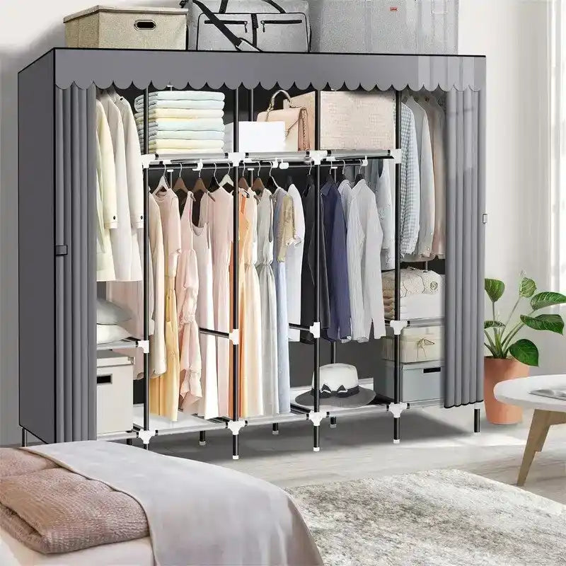 Armoire-penderie portable avec tringles et étagères