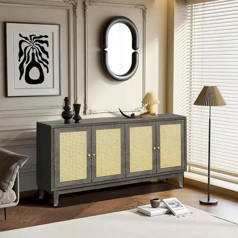 Meuble buffet en rotin avec 4 portes