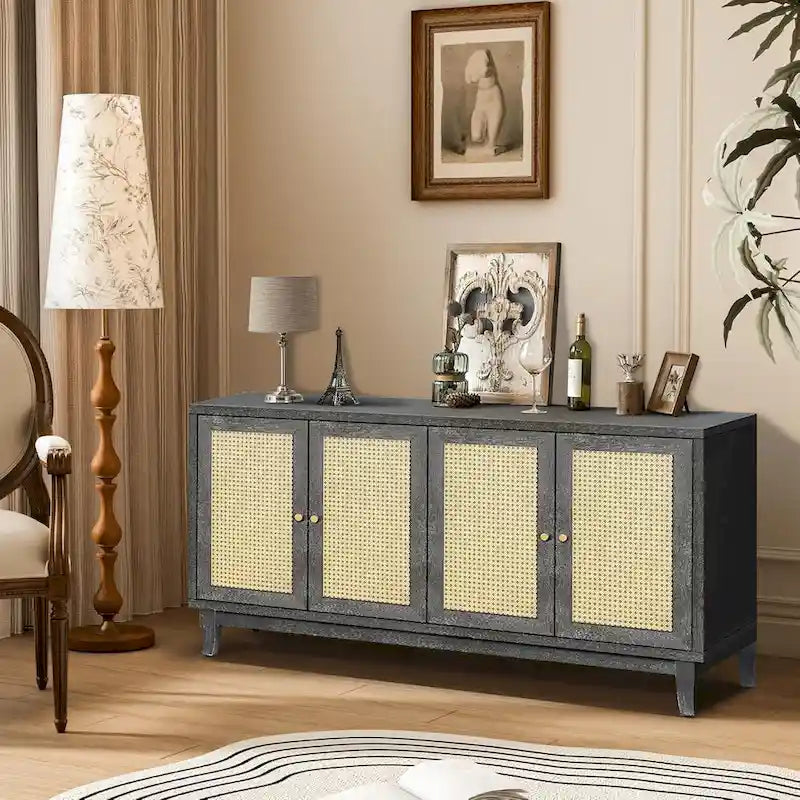 Meuble buffet en rotin avec 4 portes