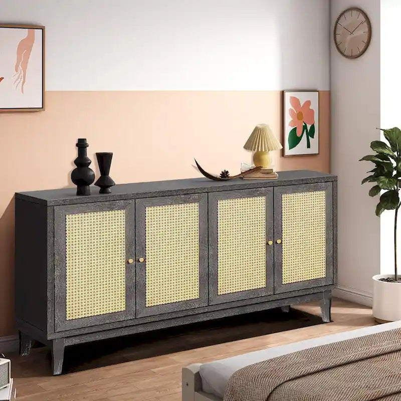 Meuble buffet en rotin avec 4 portes