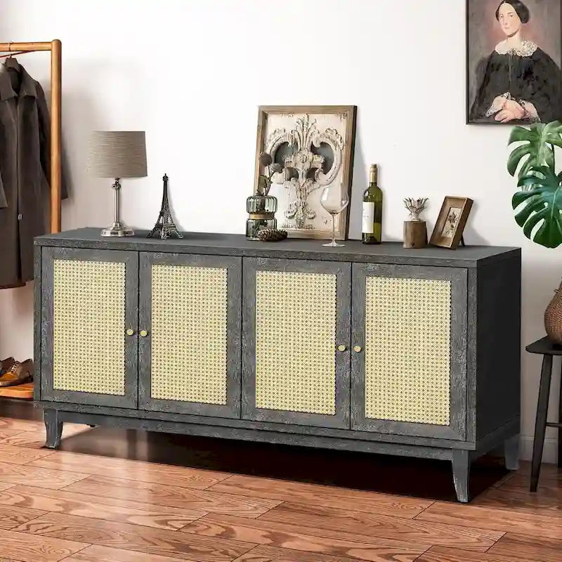 Meuble buffet en rotin avec 4 portes