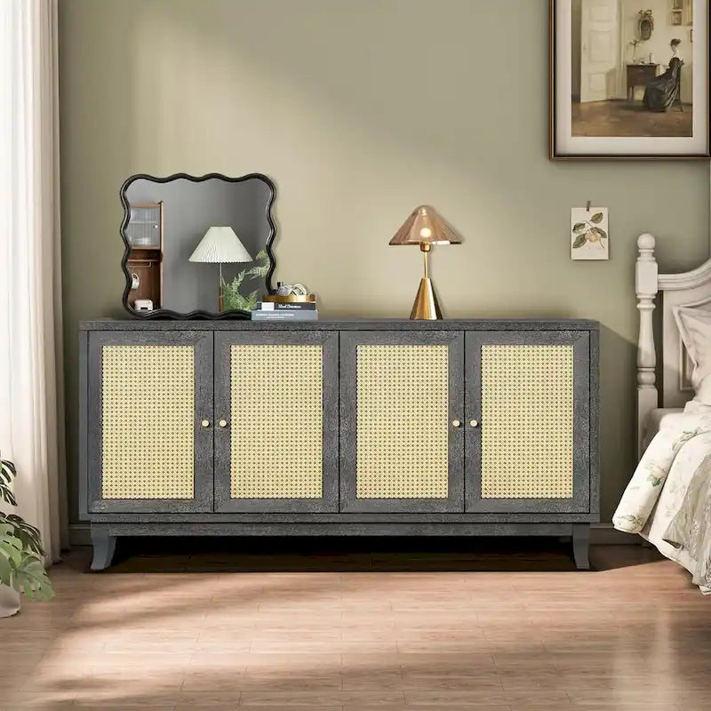 Meuble buffet en rotin avec 4 portes