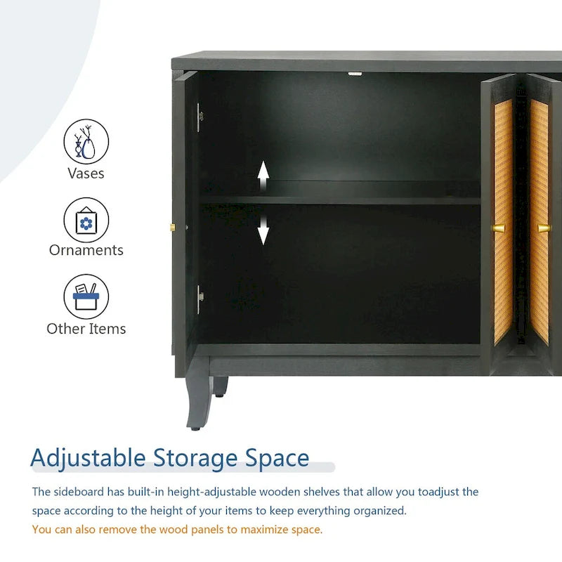 Meuble buffet en rotin avec 4 portes